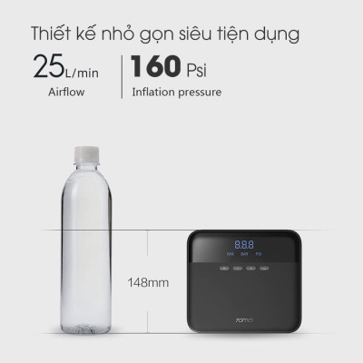 Bơm lốp ô tô Xiaomi 70mai TP03 Bơm 25L/phút - Lực bơm 160 psi - Tẩu cấp nguồn 3m bơm du lịch cho ô tô