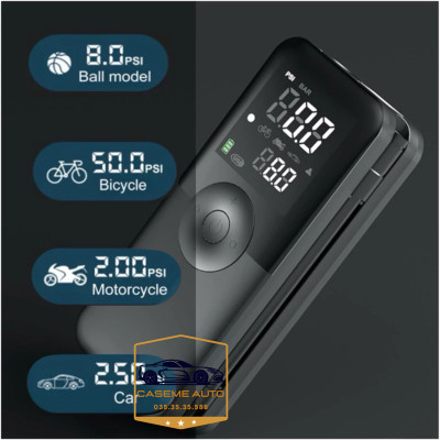 Bơm Lốp Ô Tô - Xe Máy Mini Không Dây CARSUN C3106, Pin 4000mAh, Áp Suất 150PSI, Có Đèn LED, Đèn Cảnh Báo, Kiêm Sạc Dự Phòng
