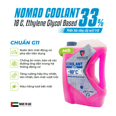 Nước Làm Mát Ô tô, Xe Máy Màu Hồng NOMAD COOLANT Antifreeze Can 4L Nhập Khẩu Chính Hãng
