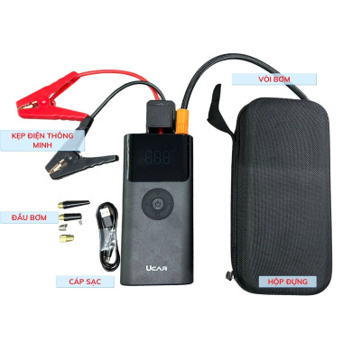 Kích bình ô tô kiêm bơm lốp 4 trong 1 UCAR J-02Plus 10000mAh Tích hợp sạc dự phòng và đèn pin chiếu sáng, kẹp thông minh xiaomi