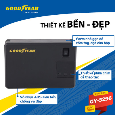 Bộ Kích Bình 400A Kiêm Bơm Lốp Xe GOODYEAR GY-5296 Đa Chức Năng Sạc Dự Phòng 10400mAh Đèn LED Khẩn Cấp - Nhập Khẩu Chính Hãng