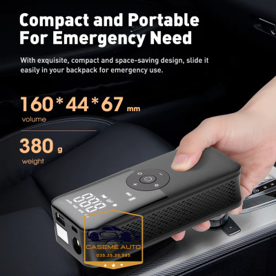 Bơm Lốp Ô Tô - Xe Máy Mini Không Dây CARSUN C3106, Pin 4000mAh, Áp Suất 150PSI, Có Đèn LED, Đèn Cảnh Báo, Kiêm Sạc Dự Phòng