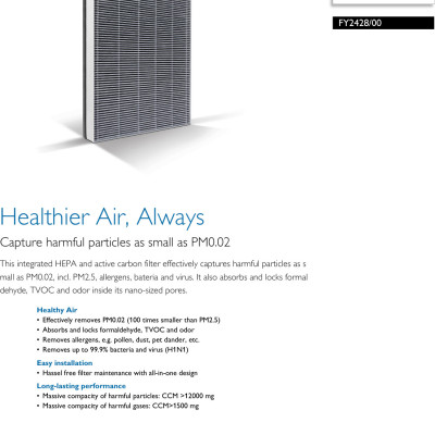 Tấm lọc, màng lọc không khí Philips FY2428 dùng cho các mã AC2882, AC2885, AC2887, AC2889, AC2886, AC2888, AC2890, AC2878, AC3829, AC3829 - Hàng nhập khẩu