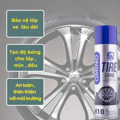 Xịt Dưỡng Bóng Vỏ Lốp Ô Tô OMINO M10 500ml, Phục Hồi Lốp Xe, Nhựa Đen