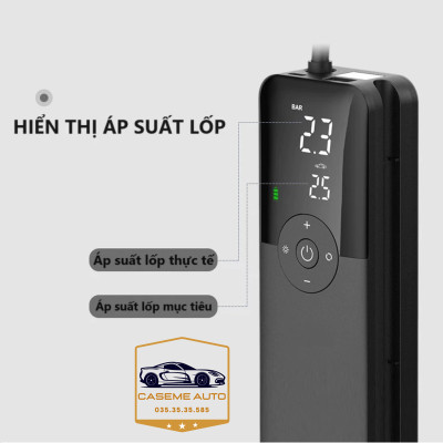 Bơm Lốp Ô Tô - Xe Máy Mini Không Dây CARSUN C3106, Pin Sạc 4000mAh, Áp Suất 150PSI, Có Đèn LED Chiếu Sáng, Đèn Cảnh Báo, Kiêm Sạc Dự Phòng Cao Cấp