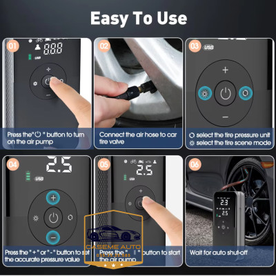 Bơm Lốp Ô Tô - Xe Máy Mini Không Dây CARSUN C3106, Pin 4000mAh, Áp Suất 150PSI, Có Đèn LED, Đèn Cảnh Báo, Kiêm Sạc Dự Phòng