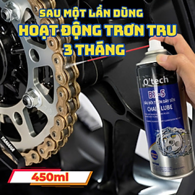 Chai xịt dưỡng sên, bôi trơn xích xe máy chống văng, chống rỉ sét BX5 (450 ml) Chain Lube - Hàng Chính Hãng O