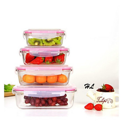 Hộp thủy tinh chữ nhật nắp kín 640ml | HỘP THUỶ TINH NẮP KÍN CHUYÊN DỤNG ĐỂ TỦ LẠNH LÒ VI SÓNG 640ML