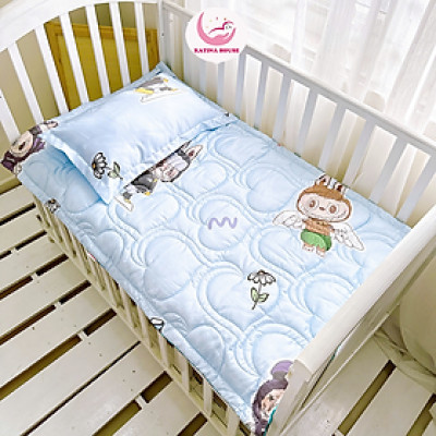 Bộ nệm cho bé tencel 60s Katina House, vải bóng mượt mát lạnh, gối gòn lông vũ êm ái