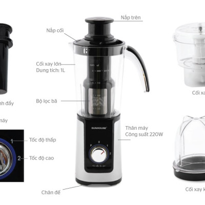 MÁY XAY SINH TỐ ĐA NĂNG SUNHOUSE SHD5322B (ĐEN) - Hàng chính hãng