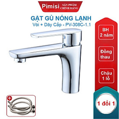 Gật Gù Nóng Lạnh Pimisi PV-308C-1 Dài - Rộng 17 cm, Cho Chậu Rửa Mặt 1 Lỗ Treo Tường Hoặc Lavabo Mặt Bàn Đá | Chính Hãng