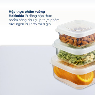 Bộ 3 hộp thực phẩm vuông Hokkaido 500-1000-2000ml (Tặng kèm sticker) - INOCHI- chất lượng chuẩn Nhật Bản