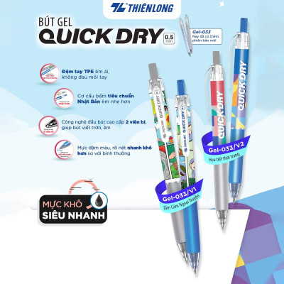 Combo 5/10/20 Bút gel Quick Dry Thiên Long Gel-033/V1 - Mực khô siêu nhanh - Họa tiết thời trang