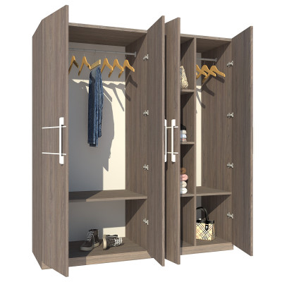 Tủ quần áo gỗ MDF Tundo 4 cánh 3 ngăn đứng màu óc chó 180 x 55  x 200cm