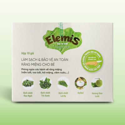 [10 gói] Gạc rơ lưỡi thảo dược Elemis - chiết xuất rau ngót chống sâu răng, sún răng, làm sạch mảng bám trong miệng