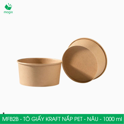 MFB2B - 1000ml - 100 Tô giấy Kraft nâu nắp PET - Bát giấy đựng thực phẩm