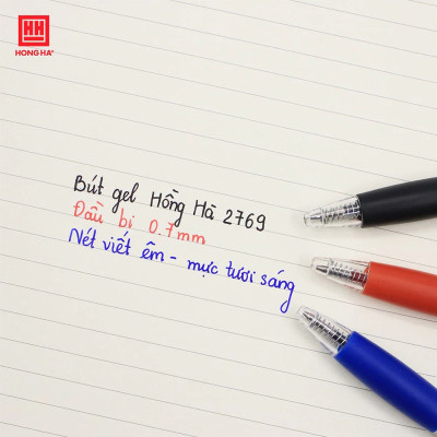 Hộp 12 Bút Gel Hồng Hà dạng bấm, có grip  đầu ngòi 0.7mm cho nét viết êm, trơn - 2769 HH-209