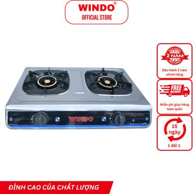 Bếp Gas Đôi Mặt Inox WINDO - 618 PHI 100 - Lửa lớn, điếu gang, có đầu hâm tiết kiệm gas- Hàng Chính Hãng