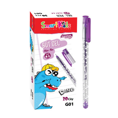 Combo 10 bút gel Smartkids Dino G01 mực tím, mực xanh, mực đen (0.5 mm)