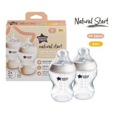 Bình Sữa Ty Siêu Mềm Tự Nhiên Tommee Tippee Natural Start 260ml, Núm Ty Của Bình 3-6 Tháng (Bình Đôi)