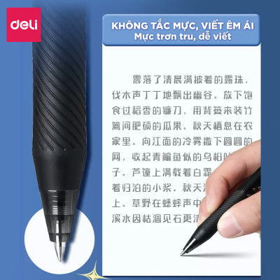 Bút Gel Xóa Được Mực Xanh DELI - Bút Gel Bút Bi Mực Nước Bút Gel Bấm Ngòi 0.5mm, Viết Trơn Mượt Có Gôm Trên Nắp