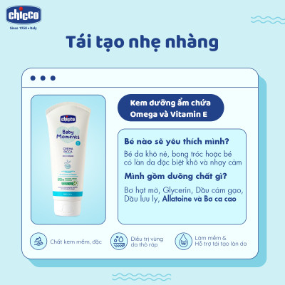 Kem dưỡng ẩm chứa Omega và vitamin E Chicco cho bé 100ml