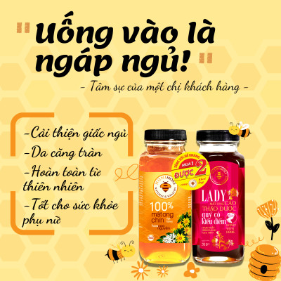Combo mật ong rừng cao thảo dược Honimore Lady và mật ong rừng nguyên chất 670g - giúp ngủ ngon, chăm sóc sức khỏe phụ nữ