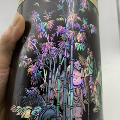 Hộp đựng trà ,chè bằng gỗ trắc đỏ đen kết hợp với khảm óc đỏ siêu víp kt 21×11.5cm