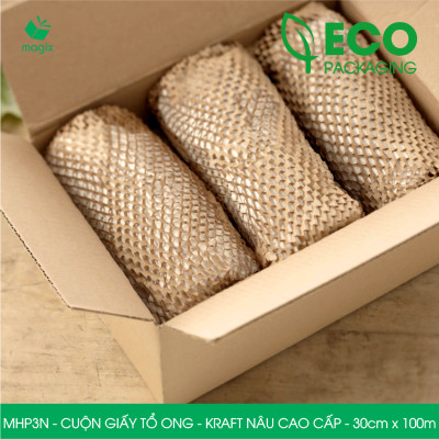 MHP3N - 30cm x 100m - Cuộn giấy tổ ong chống sốc - Kraft nâu Cao Cấp - Giấy gói hàng, gói quà