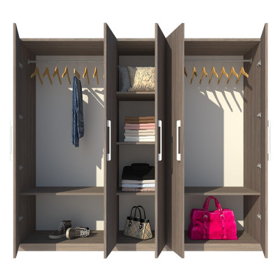 Tủ quần áo gỗ MDF Tundo 5 cánh 2 ngăn màu nâu 220 x 55 x 200cm