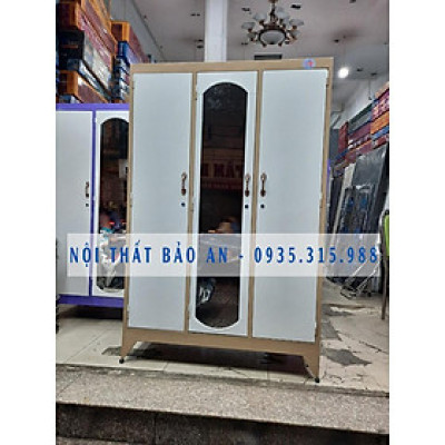 Tủ sắt quần áo 3 cửa ngang 1m2 cao 1m8 sơn tĩnh điện - MÀU KEM