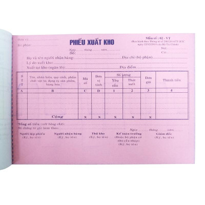 Phiếu Xuất Kho 3 Liên Nhỏ