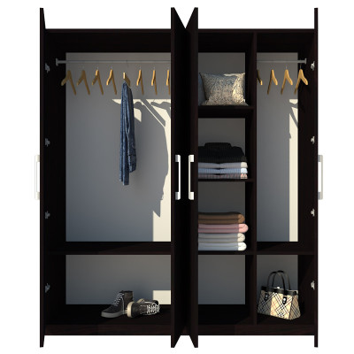 Tủ quần áo gỗ MDF Tundo 4 cánh 2 ngăn treo màu nâu đậm 180 x 55 x 220cm