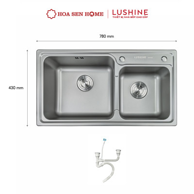 Bộ chậu rửa chén INOX 304 LUSHINE D005 công nghệ dập liền khối, bề mặt Nano xám sang trọng, chống xước bền bỉ - Hoa Sen Home - Hàng chính hãng