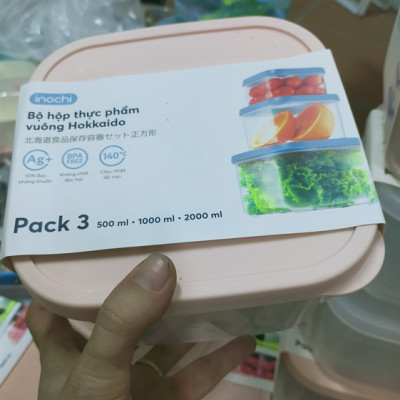 Bộ 3 hộp thực phẩm vuông Hokkaido 500-1000-2000ml (Tặng kèm sticker) - INOCHI- chất lượng chuẩn Nhật Bản