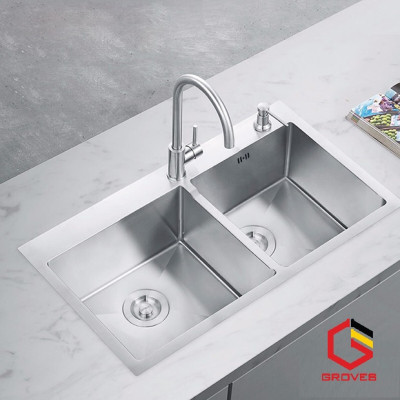 CHẬU RỬA BÁT, CHÉN INOX 2 HỐ CÂN GRBC7245C 