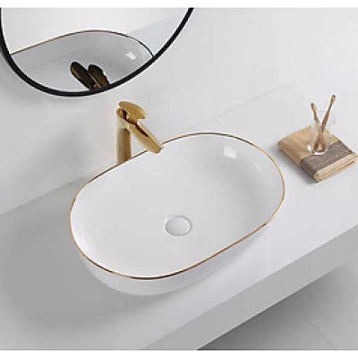 CHẬU LAVABO TRẮNG VIỀN VÀNG GRVL 8153C