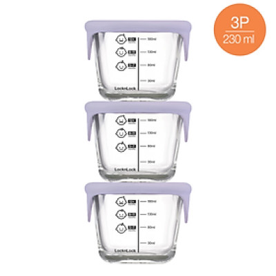 Hộp thủy tinh đựng thức ăn dặm cho bé LocknLock có vạch chia dung tích 230ml x 3 hộp LLG508S3ORG / LLG509S3PUP