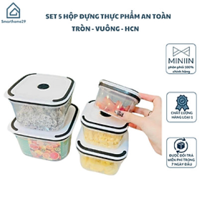 Bộ 5 Hộp Đựng Thực Phẩm, Hộp Bảo Quản Đồ Ăn Rau Củ Vuông -Tròn- Chữ nhật Siêu Tiện Lợi - Hàng Chính Hãng MINIIN