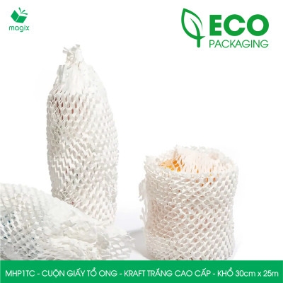 MHP1TC - 30cm x 25m - Cuộn giấy tổ ong chống sốc - Kraft trắng Cao Cấp - Giấy gói hàng, gói quà