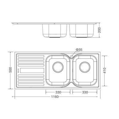 Chậu Rửa Chén Malloca MS 1025L NEW - Inox 304 - Ngang 116cm