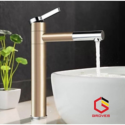 Vòi rửa mặt đa năng thân cao mạ vàng GR7013C (đầu và thân vòi đều xoay được 360 độ, mạ màu vàng nhạt - như hình)