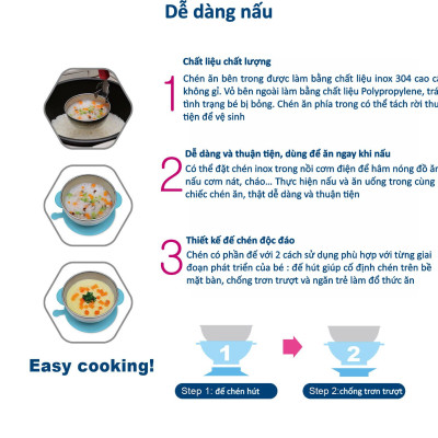 CHÉN ĂN INOX CÓ ĐẾ DÍNH KUKU - KU5464 ( CHÉN NẤU CƠM NÁT CHO BÉ )