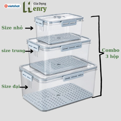 Bộ hộp thực phẩm chữ nhật HOKORI 6560, Bộ hộp đựng thực phẩm Nhựa Việt Nhật cao cấp có khóa cài chắc chắn - Hàng Việt Nam