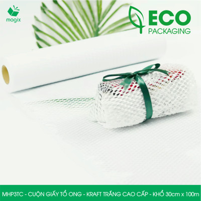 MHP3TC - 30cm x 100m - Cuộn giấy tổ ong chống sốc - Kraft trắng Cao Cấp - Giấy gói hàng, gói quà