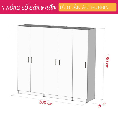 Tủ để quần áo gia đình bằng gỗ thiết kế đẹp SMLIFE Bobbin