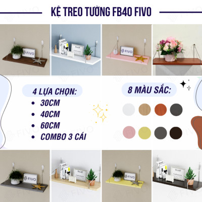Kệ Trang Trí Treo Tường  Gỗ FIVO Mã FB40 Không Cần Khoan Tặng Kèm Đinh 4 Chân Chịu Lực Lên Đến 10KG Với Móc Treo Inox Dễ Dàng Gắn Lên Tường