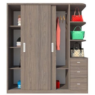 Tủ quần áo gỗ MDF Tundo cửa lùa nâu óc chó 180 x 55 x 200cm