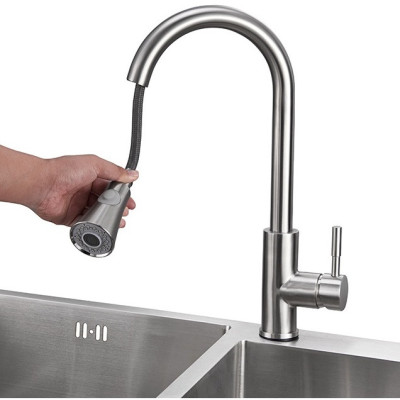 Combo chậu rửa chén bát inox hai hố cân 8245, vòi rửa bát inox rút dây 01, bộ xả chậu, bình xà phòng, rá inox đa năng