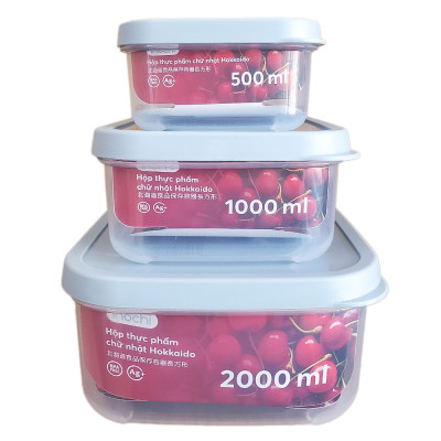 Bộ 3 hộp thực phẩm vuông Hokkaido 500-1000-2000ml (Tặng kèm sticker) - INOCHI- chất lượng chuẩn Nhật Bản